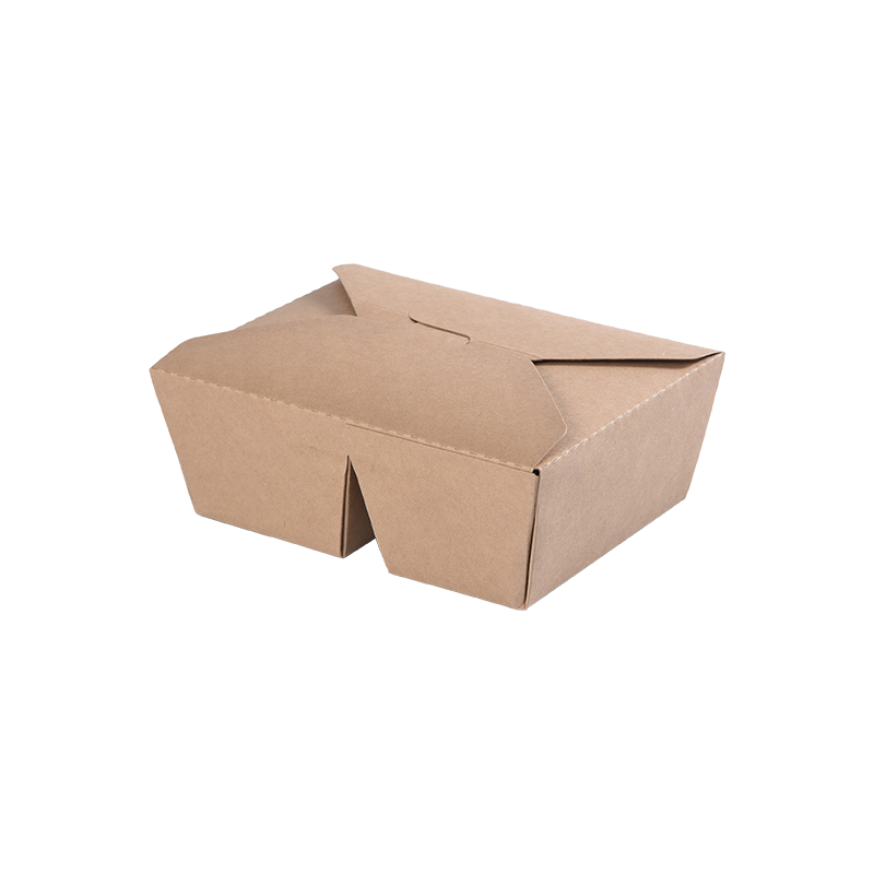 กล่องกระดาษคราฟท์ Take out กล่องเบนโตะพับด้านบน-2 ช่องแบ่ง 2 ช่อง